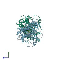 PDB entry 5fd2 coloured by chain, side view.