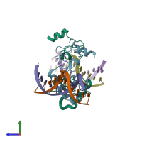 PDB entry 5fd3 coloured by chain, side view.
