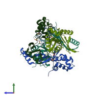 PDB entry 5fd5 coloured by chain, side view.