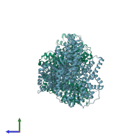 PDB entry 5fdn coloured by chain, side view.