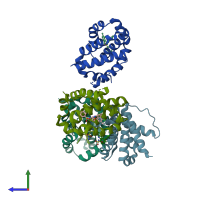 PDB entry 5fdo coloured by chain, side view.