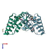 PDB entry 5fe3 coloured by chain, top view.
