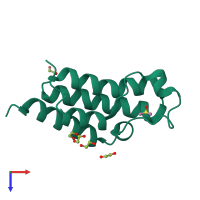 Monomeric assembly 1 of PDB entry 5fe5 coloured by chemically distinct molecules, top view.