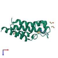 Monomeric assembly 2 of PDB entry 5fe5 coloured by chemically distinct molecules, top view.