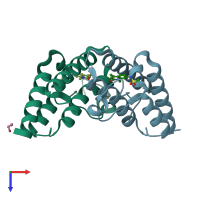 PDB entry 5fe9 coloured by chain, top view.