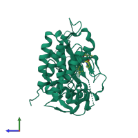 PDB entry 5fed coloured by chain, side view.