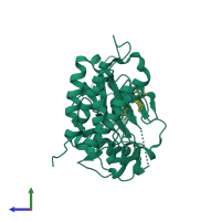 PDB entry 5fee coloured by chain, side view.