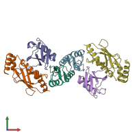 PDB entry 5fer coloured by chain, front view.