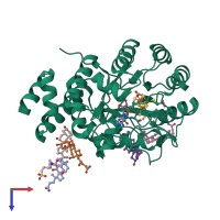 PDB entry 5fex coloured by chain, top view.