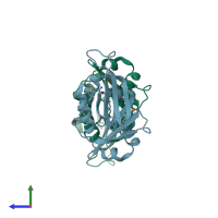 PDB entry 5ffp coloured by chain, side view.