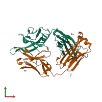 PDB entry 5fhb coloured by chain, front view.