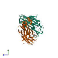 PDB entry 5fhb coloured by chain, side view.