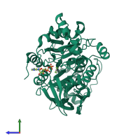 PDB entry 5fhf coloured by chain, side view.