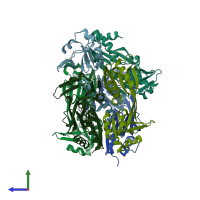 PDB entry 5fhk coloured by chain, side view.