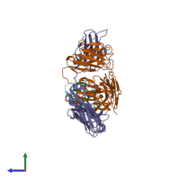PDB entry 5fhx coloured by chain, side view.