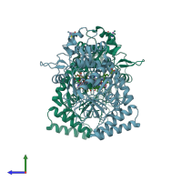 PDB entry 5fj2 coloured by chain, side view.