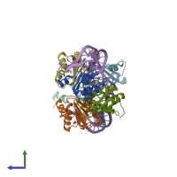 PDB entry 5fj4 coloured by chain, side view.