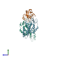 PDB entry 5fjb coloured by chain, side view.