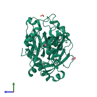 PDB entry 5fjk coloured by chain, side view.