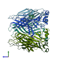 PDB entry 5fjv coloured by chain, side view.