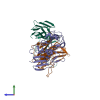 PDB entry 5fk9 coloured by chain, side view.