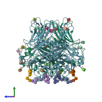 PDB entry 5fkb coloured by chain, side view.