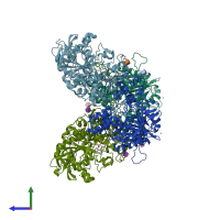PDB entry 5fkj coloured by chain, side view.