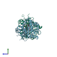 PDB entry 5flg coloured by chain, side view.