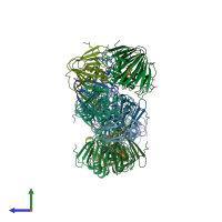PDB entry 5flj coloured by chain, side view.