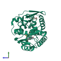 PDB entry 5flk coloured by chain, side view.