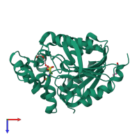 PDB entry 5flk coloured by chain, top view.