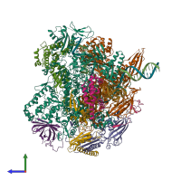 PDB entry 5flm coloured by chain, side view.