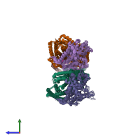 PDB entry 5flz coloured by chain, ensemble of 10 models, side view.