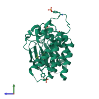 PDB entry 5fm2 coloured by chain, side view.