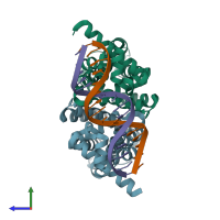 PDB entry 5fmp coloured by chain, side view.