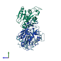 PDB entry 5fms coloured by chain, side view.