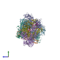 PDB entry 5fmz coloured by chain, side view.