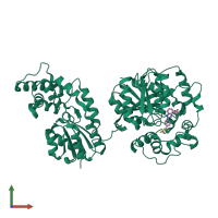PDB entry 5fp0 coloured by chain, front view.