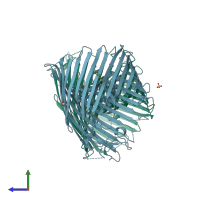 PDB entry 5fp2 coloured by chain, side view.