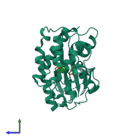 PDB entry 5fp5 coloured by chain, side view.