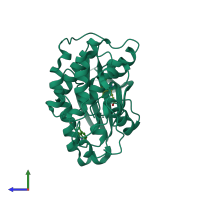PDB entry 5fp6 coloured by chain, side view.