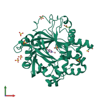 PDB entry 5fp9 coloured by chain, front view.