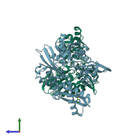 PDB entry 5fpd coloured by chain, side view.