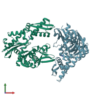 PDB entry 5fpe coloured by chain, front view.
