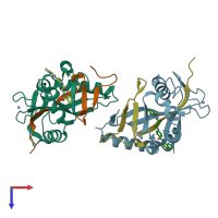 PDB entry 5fpf coloured by chain, top view.