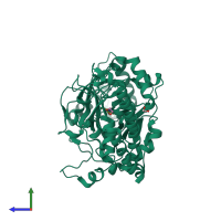 PDB entry 5fpl coloured by chain, side view.