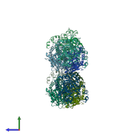 PDB entry 5fpv coloured by chain, side view.