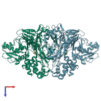 PDB entry 5fpy coloured by chain, top view.