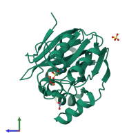 PDB entry 5fqa coloured by chain, side view.