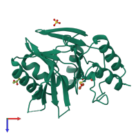 PDB entry 5fqa coloured by chain, top view.